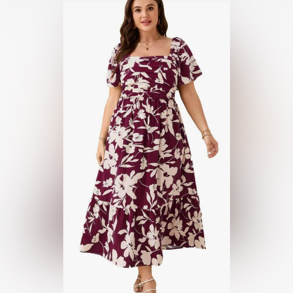 Burgundy and cream floral dress